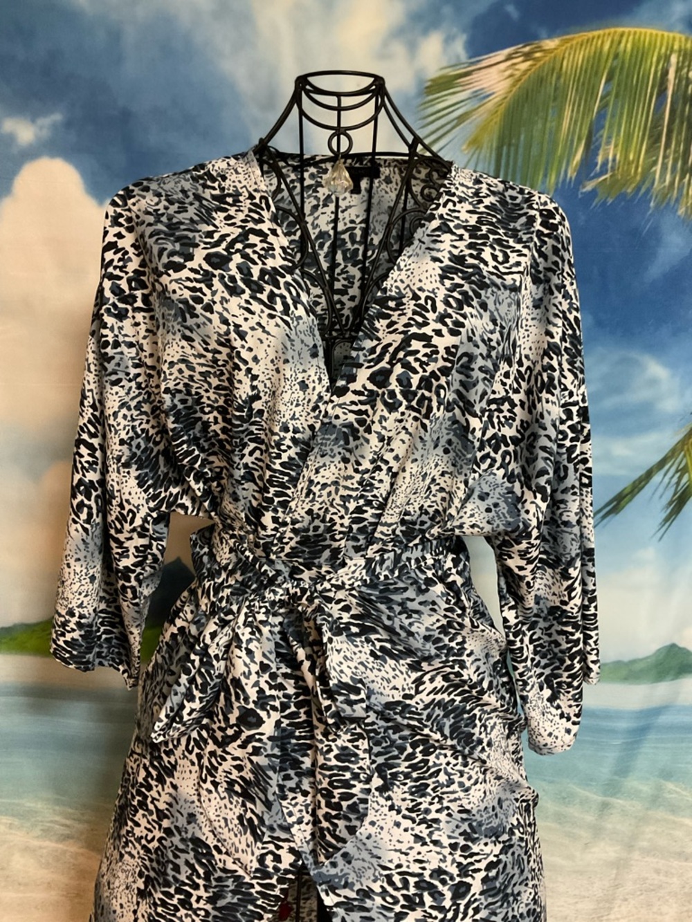 Kendall & Kylie Black and Blue Animal Print Wrap-around Dress - Picture 2 of 4